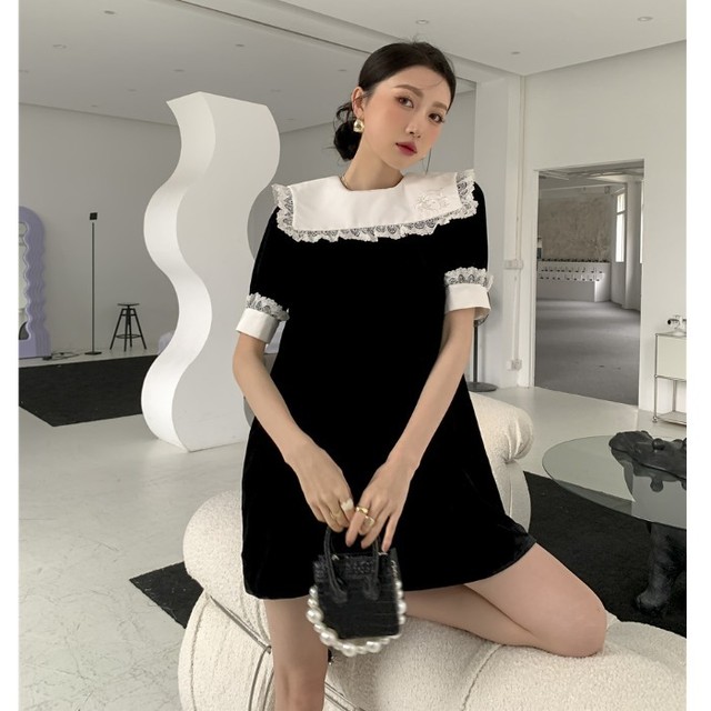 21年最新海外 ワンピース レディース ベロアワンピース ベルベットワンピース 半袖 ハイウエスト レトロ レース襟 メイド ベビードール おしゃれ ロ 売り尽くし価格 Regards Sur L Innovation Fr