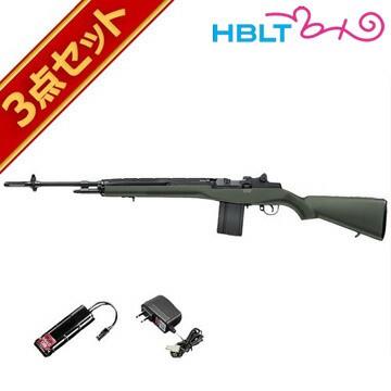 フルセット 東京マルイ USライフル M14 ファイバータイプODストック 電動ガン バッテリー 充電器セット