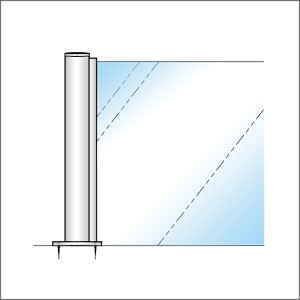ガラススクリーンポール（チャンネルポール） Sタイプ 平二方 50mm x L300mm 平頭 丸座固定 クローム