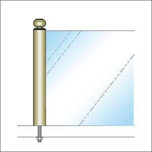 ガラススクリーンポール（ブースバー） Sタイプ 135度二方 32mm x L400mm ギボシ頭 ボルト固定 ニッケルサテン