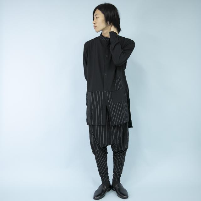 激安 即納 Le Sucood コーデ買い ストライプシャツ サルエルパンツ モード系 ファッション 上下セット セットアップ 黒 ブラック メンズ レディ 国産 Www Flixel Org