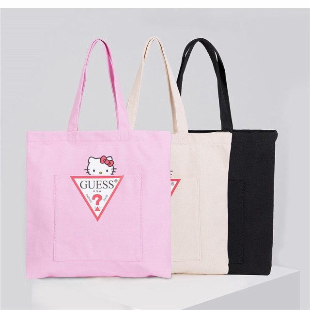 GUESS x Hello Kitty ゲス ハローキティ バッグ エコバッグ Bag 鞄 コラボ トライアングルロゴ レディース 大容量の