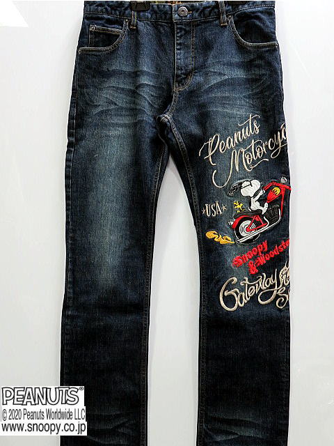 本日のどっきりセール Flag パンツ ボトムス Snoopy スヌーピーバイク刺繍デニムパンツ フラッグスタッフ スヌーピー 通販 Staff フラッグスタッフ 新着