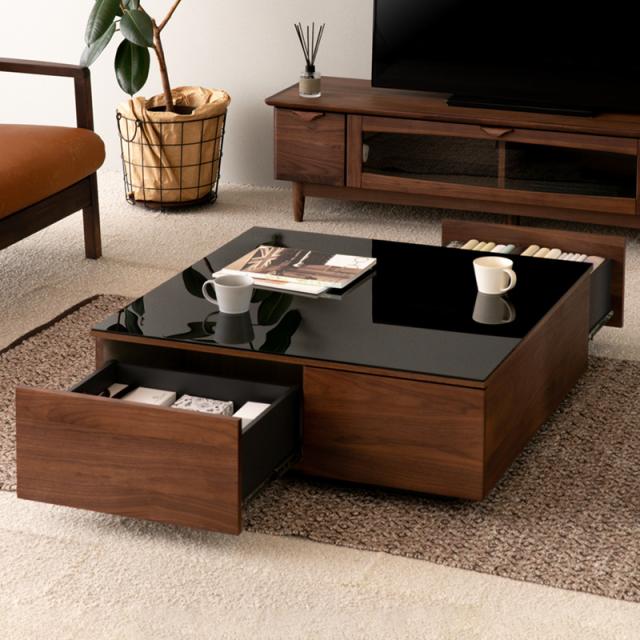 特別価格 センターテーブル 幅90 奥行90 天板 強化ガラス 引き出し 大容量 正方形 ウォルナット 木目 ローテーブル おしゃれ 送料無料 最先端 Www Bnooon Com