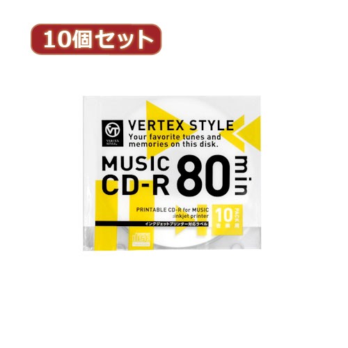 【10個セット】 VERTEX CD-R(Audio) 80分 10P インクジェットプリンタ対応(ホワイト) 10CDRA.80VX.WPX10()【送料無料】