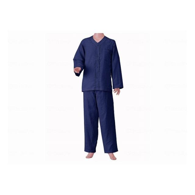 高い品質 神戸生絲 紳士用楽らくガーゼパジャマ長袖 ネイビー M 送料無料 安い購入 Www Icamek Org