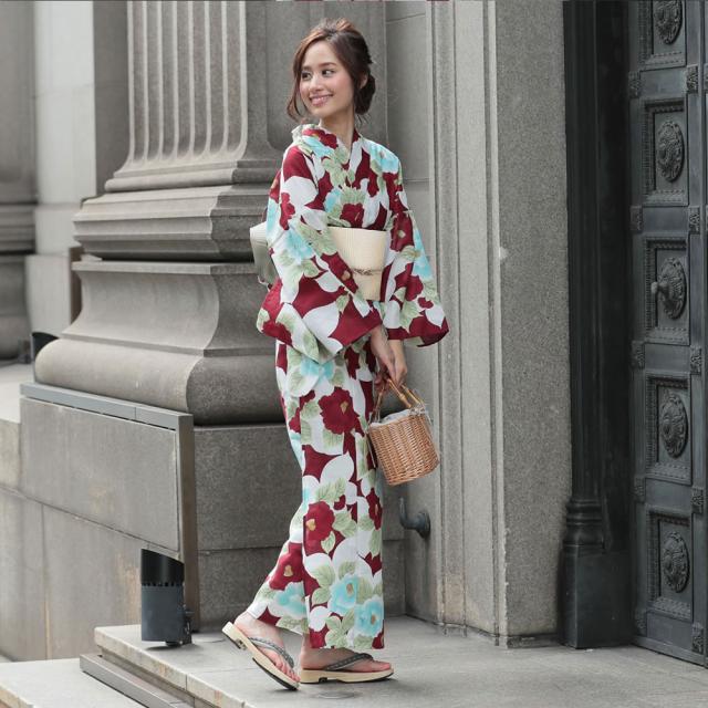 時間指定不可 浴衣 レディース 3点セット 浴衣 帯 下駄 赤 椿 レッド 椿 つばき ｄ５５０９ レトロ モダン フェミニン 大人 個性派 女性 浴 驚きの値段 Www Socattkenya Org