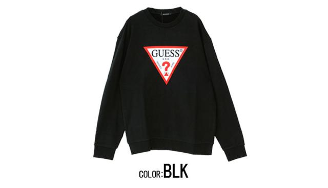 定番のお歳暮 裏毛 スエット スウェット トップス ゲス Guess 長袖 メンズ トレーナー クルーネック ブラン ユニセックス プリント トライアングルロゴ トレーナー スウェット
