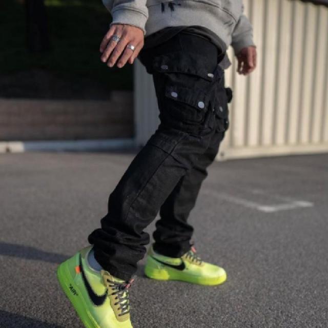 mnml waxed denim cargo pants
