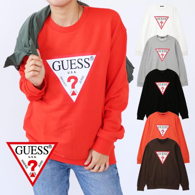 値引 ゲス Guess スウェット レディー メンズ アメカジ スウェット 定番 トライアングルロゴ プルオーバー トレーナー スウェット トレーナー トレーナー スウェット