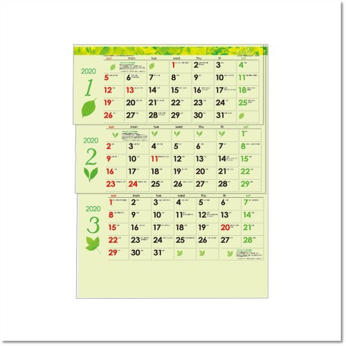 カレンダー 2020 壁掛け グリーン3ヶ月eco M 上から順タイプ の通販