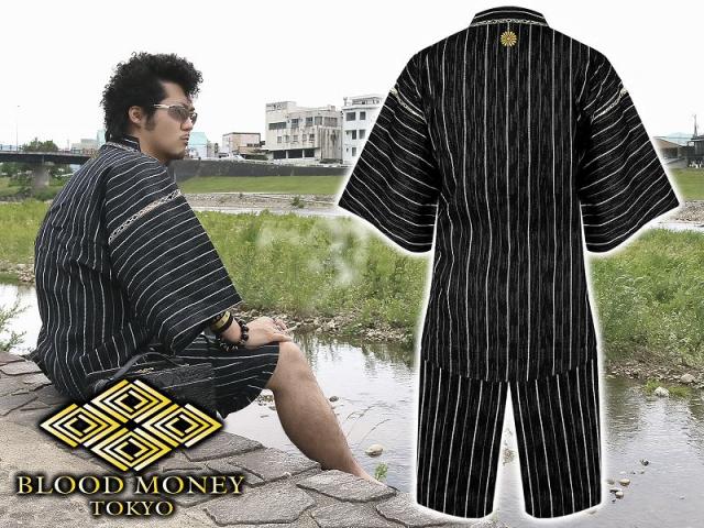 限定価格セール 甚平 服 Blood Money Tokyo 菊紋刺繍 ストライプmbt 005金 黒 白ストライプ着物 和服 夏物 イベント 花火 祭り メンズ ファッション ヤ 高い品質 Diquinsa Com Mx