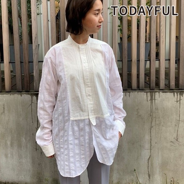 Todayful トゥデイフル 春夏 Jacquard Dress Shirts ジャガードドレスシャツ レディース トップス シャツ 長袖 スタンドネック タック の通販はau Wowma ワウマ ダブルハート Au Wowma 店 商品ロットナンバー