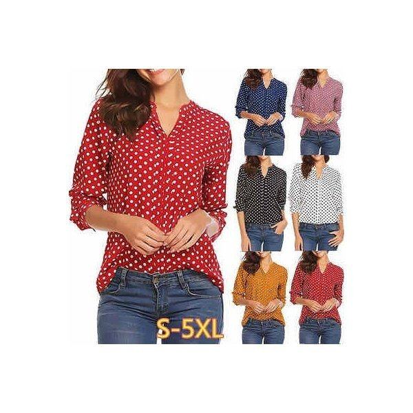 シャツ レディース ブラウス トップス 長袖シャツ ドッド柄 水玉 ワイシャツ Yシャツ ゆったり Vネック 流行 カジュアル 夏物の通販はau Pay マーケット Sunflower 商品ロットナンバー