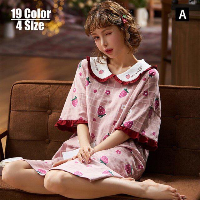 ルームウェア レディース ワンピース 綿 夏 パジャマ半袖 学生 いちご柄 チェック柄 ルームウェア 女性 可愛い 部屋着 寝巻き ランジェリの通販はau Pay マーケット K M Global Works 商品ロットナンバー