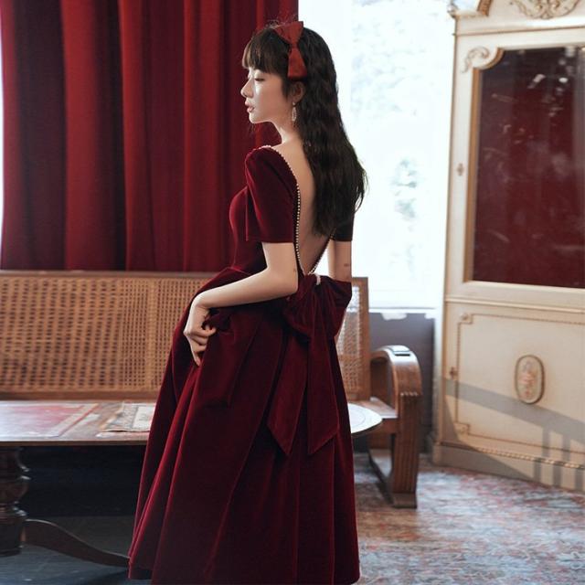 絶賛 パーティードレス 安い 可愛い 結婚式 披露宴 パーティー イブニングドレス 2次会 リボン ミモレドレス