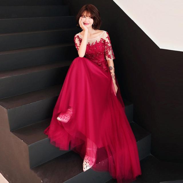 国際ブランド イブニングドレス パーティードレス 安い 可愛い 花嫁 結婚式 披露宴 ロングドレス チュール レース