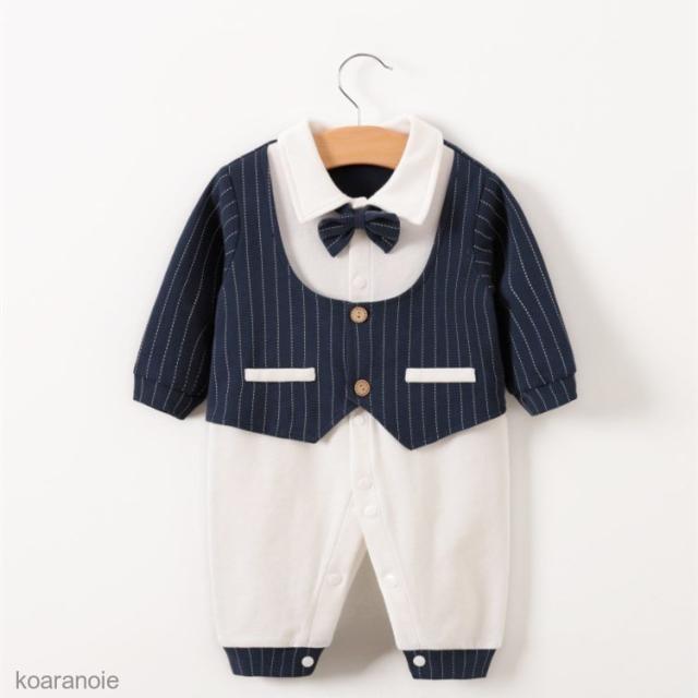 カバーオール ロンパース 子供服 ベビー 赤ちゃん キッズ 男の子 紳士風 長袖 秋冬 可愛い フォーマル 誕生日
