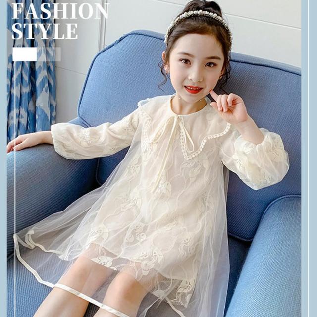 激安ブランド ワンピース キッズ 子供服 春 夏 女の子 ガールズ 長袖 おしゃれ かわいい 無地 レース 21