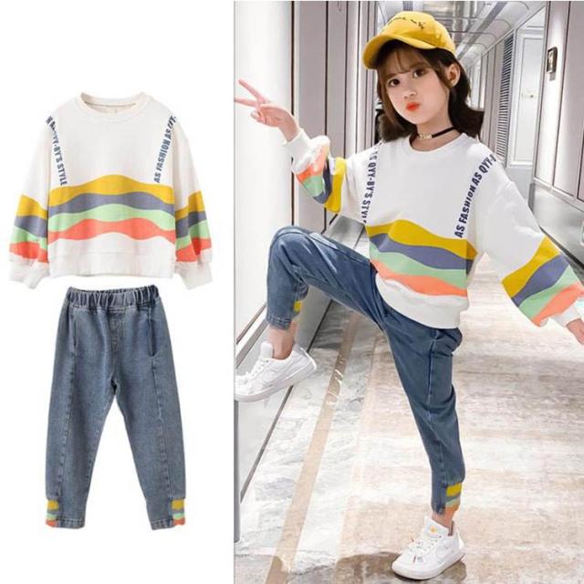 在庫一掃 子供服 セットアップ 女の子 長袖 春秋 秋着 上下セット 韓国子供服 キッズ ジュニア Tシャツ デニムパンツ 長ズボン 可愛い おしゃれ 小 特別価格 Plazalasamericasatl Com