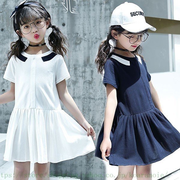 子供服 ワンピース キッズ 韓国子供服 女の子 ワンピース 無地 膝丈 夏服 半袖 ドレス フレア