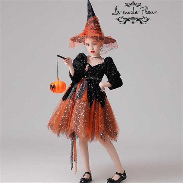 正規販売代理店 ドレス 子供 ハロウィン 仮装 女の子 ハロウィン衣装 コスプレ 発表会 誕生日 コスチューム ワンピース 魔女 キッズ 可愛い 90 100 110 1 格安人気 Duyanhcorp Com