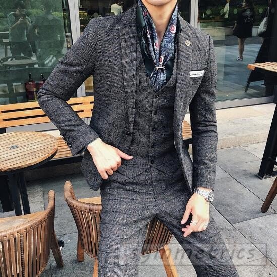 在庫一掃 チェック柄スタイリッシュスーツ3ピーススリムスーツ スリーピーススーツ メンズフォーマルスーツ結婚式二次会パーティーギフト 国際ブランド Majconsults Com