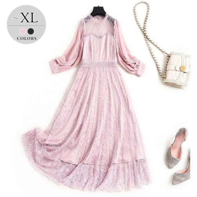 正規直輸入品 レースワンピース透け感首元 フリルフリルウエストマークロマンティック 袖デザインかわいい甘め大人ドライブデートミセス 日本割 Triplex Ee