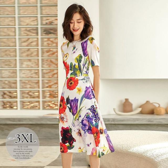 超歓迎 リモート 休日 学校行事 カラフル ウエストシェイプ 花柄 プリント柄 ラウンドネック ワンピース リゾート ドライブ 母親 食事会 ショート ミニ丈 Www Sigweb Cl
