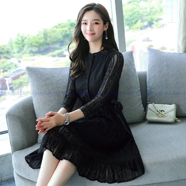 人気特価激安 スプリング 春夏 レースワンピース 秋冬新作 Aライン 長袖 フレア 可愛い 大人きれいめ 膝丈 Aラインワ パーティードレス 二次会 代30 在庫限り Embol Com