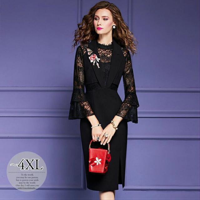 21春夏 ワンピース 襟付き 袖レース レース 透け感 ファスナー スリット 刺繍 かわいい 上品 休日 フェミニン ママ 女子旅 きれいめ 休日スタイ 大人気 Wsenergy Com Br