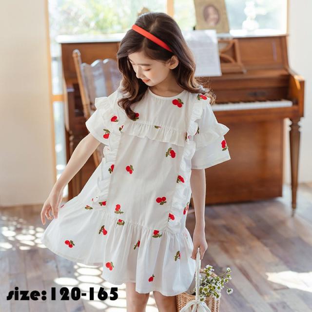 人気特価激安 韓国子供服 ワンピース 夏 子供ドレス ロング丈 コットン Aライン 半袖