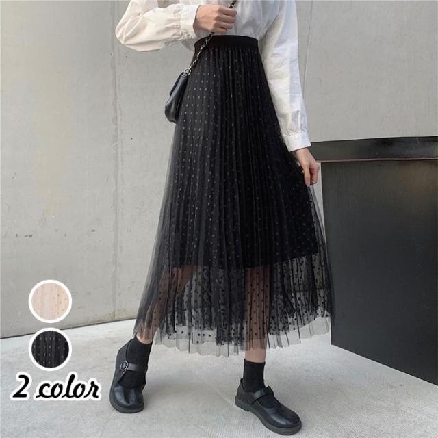エッセンシャルズ スカート ロング丈 春夏 スカート シースルー スカート ドット レディース ロングスカート Aライン