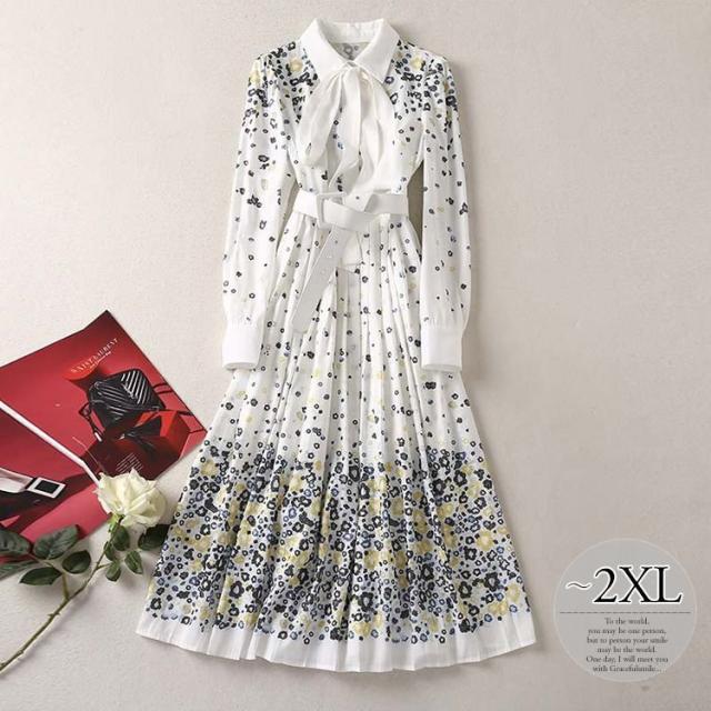 ワンピース プリント柄 襟付き ウエストマーク 胸元リボン 美人 キレイ目 休日スタイル ママスタイル ストリート 休日 フェミニン 大人可 Marketeiroscom Com Br