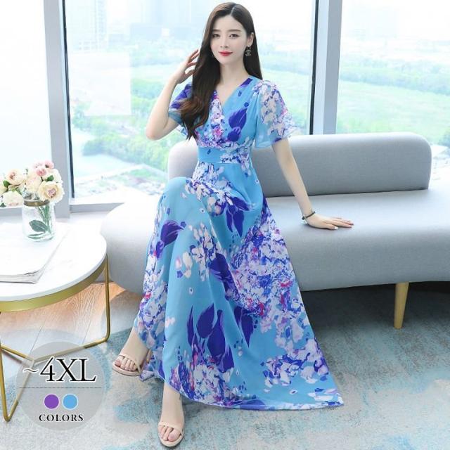 楽天市場 ワンピース 花柄 半袖 ロング丈ワンピ 和モダン 細見え ママスタイル かわいい デート 大人可愛い ガーリー お出かけ パーティー 正規品 Taisei Estate Co Jp