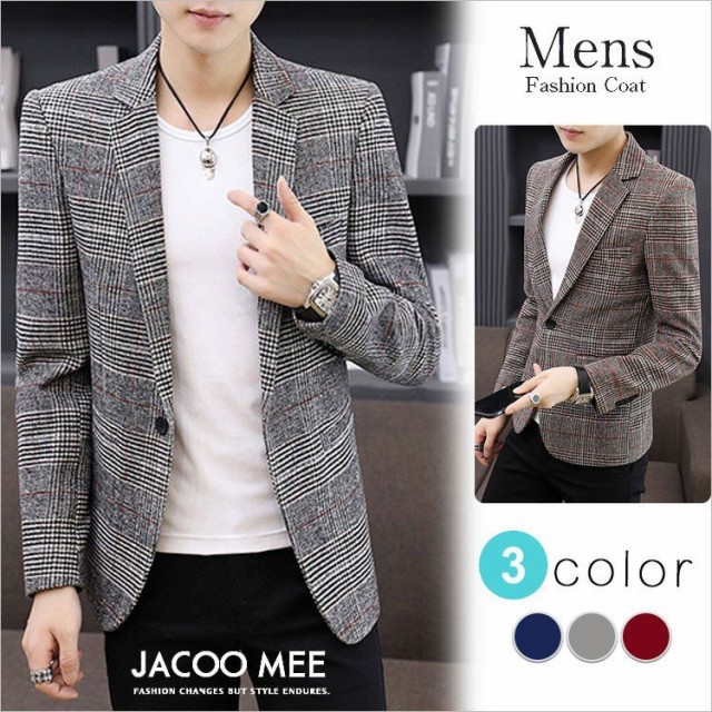 シニアファッション ブレザー メンズ ジャケット チェック柄 テーラードジャケット ビジネススーツ 通勤 春物 アウター 結婚式