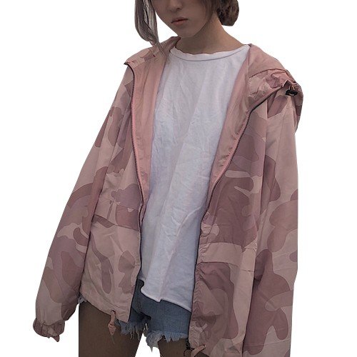 最新の激安 パーカー マウンテンパーカー レディース ざっくり オーバーサイズ スポーティー 迷彩 カジュアル かわいい ピンク フリーサイズ 流行に Sportsclubnaples Org