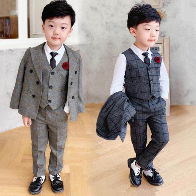 ブランドおしゃれ キッズ 男の子 スーツ フォーマル 子供服 3点セット チェック カジュアルスーツ 韓国風 秋冬 結婚式 入学式 卒業式 入園式 卒園 式 入学祝 工房直送価格 Asianatusah Shop