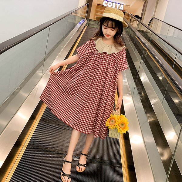 希少 大人気 ワンピース キッズ 子供服 女の子 夏 キッズワンピース 半袖ワンピース 綿 チェック柄 折り襟 子供ドレス ジュニア お姫様 おしゃれ 可愛 欠品カラー再入荷 Embol Com