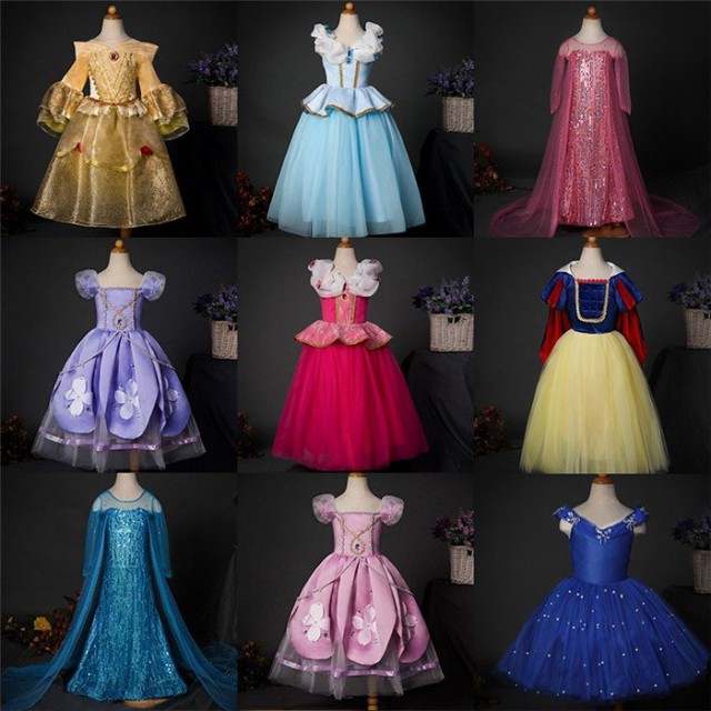 人気トレンド ディズニー プリンセス ワンピース 子供 衣装 仮装 ハロウィン衣装 9タイプ 可愛いドレス マント追加