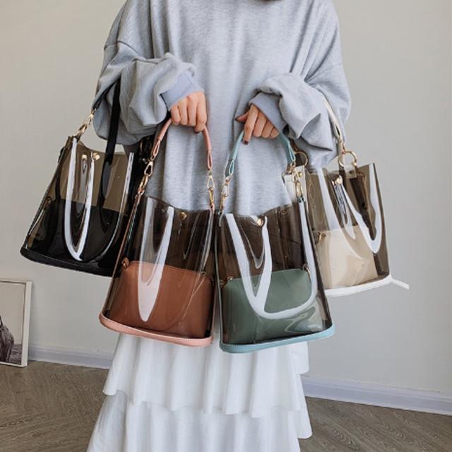 ブランドショッパー付き クリアバッグ ポーチ付き レディース ショルダーバッグ 大容量 トートバッグ 斜めがけバッグ 2点セット ビニールバッグ おしゃれ 正規激安 Fcrtt Org