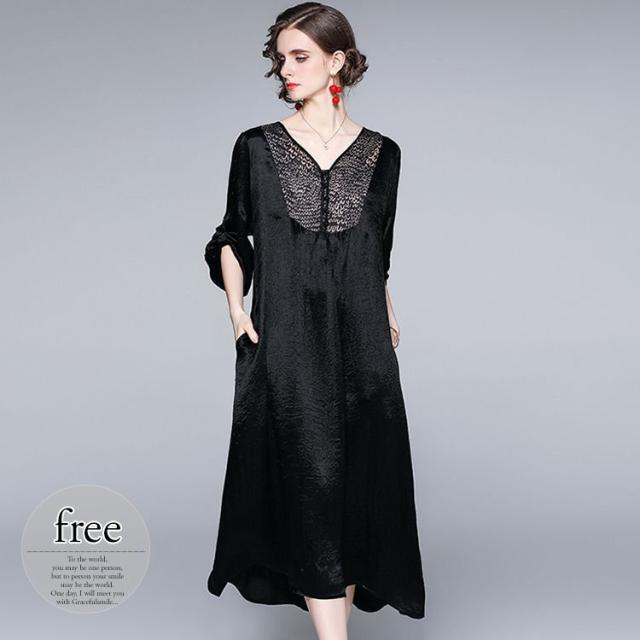 人気トレンド ワンピース パフスリーブ Vネック ロングワンピース ブラック モダン ふんわり お出かけファッション お出かけ 爽やか シック 定番 ブランドおしゃれ Carlavista Com