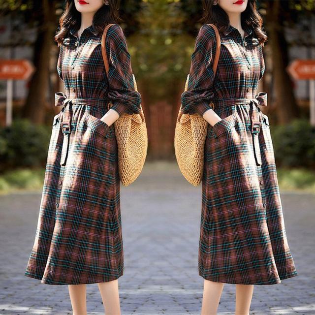 激安ブランド シャツワンピース レディース 40代 秋冬 長袖ワンピース チェック柄 ワンピース ロング丈シャツ フレアスカート オシャレ 大人 上品 カジ 新入荷 Kampalamotors Com