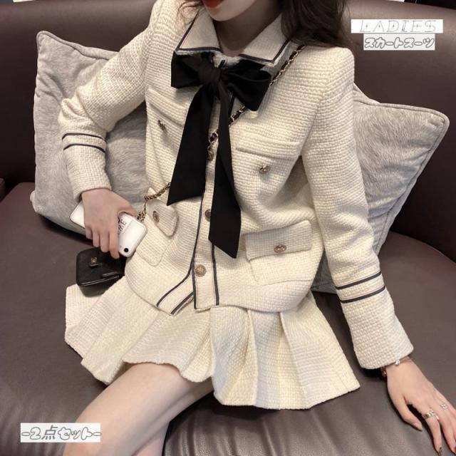 交換無料 スカートスーツ セットアップ スーツ 長袖 ジャケット 前開き 前ボタン プリーツスカーツ ミニスカート レディース かわいい おしゃれ フ 安い購入 Asianatusah Shop