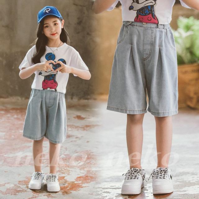 デニム 女の子 ハーフパンツ シンプル 子供服 キッズ ショートパンツ 21夏新品 ジーンズ ショーツ ゆったり