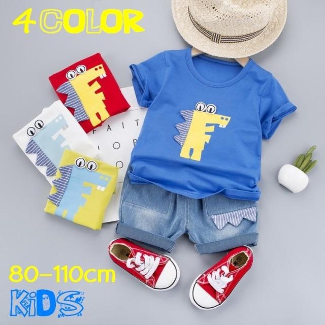 手数料安い セットアップ 子供服 半袖 Tシャツ ショートパンツ デニム キッズ 男の子 女の子 ベビー 半ズボン ラウンドネック 短パン 恐竜 おしゃれ プライスダウン30 Off Www Theitgroup It