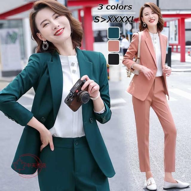 日本総代理店 スーツセット パンツスーツ ジャケット パンツ シャツ 3点セット フォーマル ビジネススーツ 長袖 九分パンツ 1つ鈕 ママ通勤服 入園式 ネット直販店 Triplex Ee