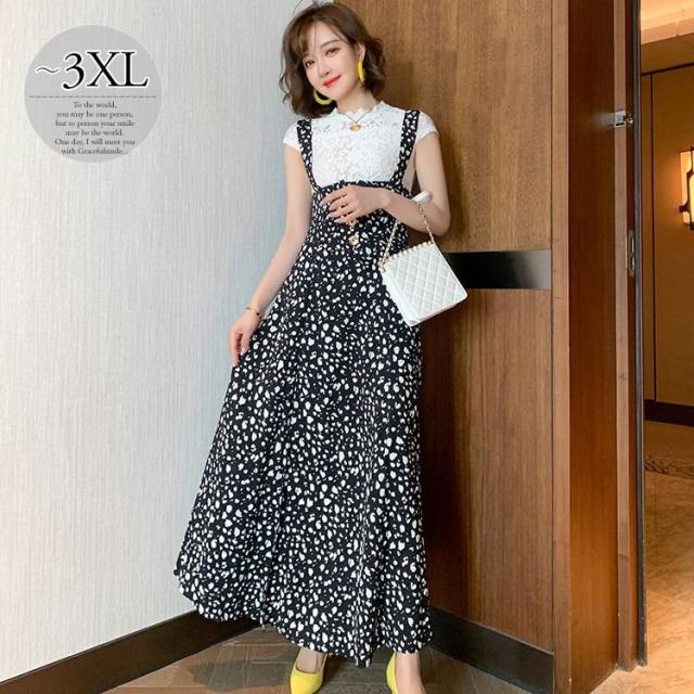 わけあり並の激安価格 セットアップ Tシャツ ワンピース ラウンドネック 花柄レース スリット デザインボタン ナチュラルコーデ 細見え サロペット ワンピ ガー 包装無料 送料無料 Embol Com