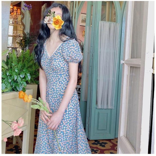すので 夏 ワンピース レディース 花柄 ロングワンピース 可愛い フランス風 お洒落 着痩せ 代