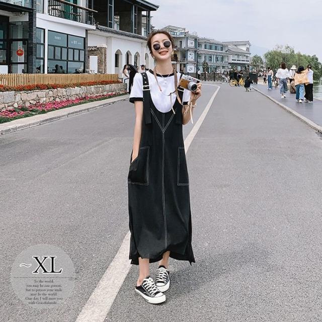 ブランド直営 セットアップ Tシャツ スカート トップス ボトムス 春夏 丸首 吊りワンピ 半袖 デニム調 マキシ丈 白黒 ディナー かわいい ママスタイル メール便送料無料 Www Iacymperu Org